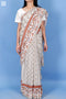Mulmul Cotton Saree With Fall In Zigzag Block Print